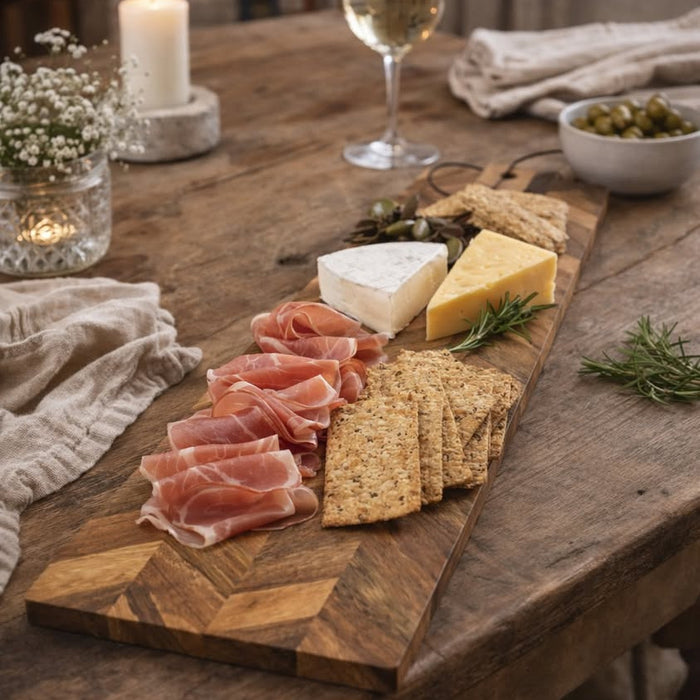 Vintage chevron serveringsbräda 20×65 cm