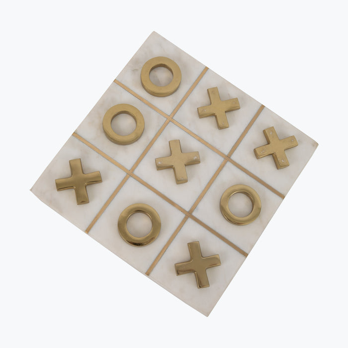 White Marble Tic-Tac-Toe med 10 spelpjäser